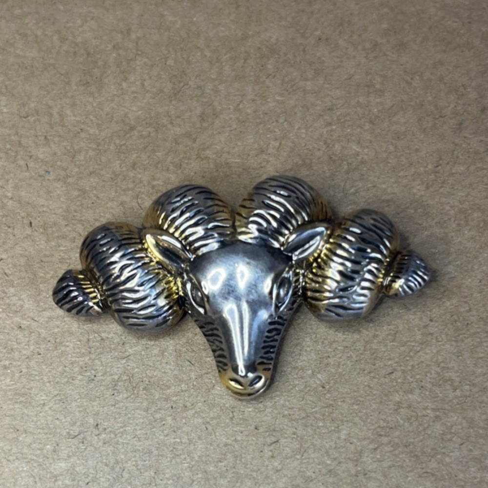 Vintage Best Silver Tone Rams Head Brooch Pin Convertible Pendant